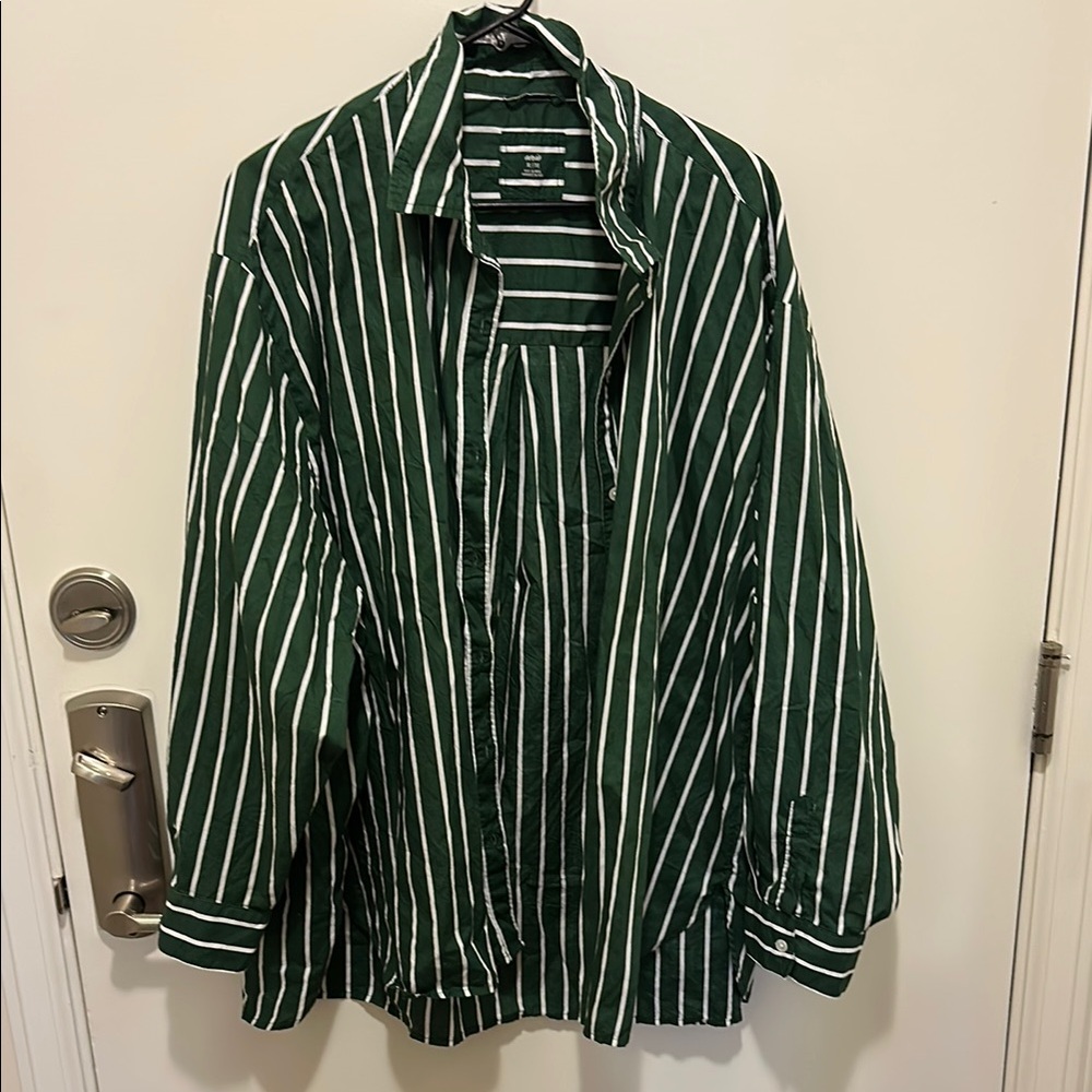 Aerie Green and White Striped Shirt
